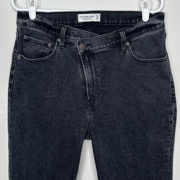 Abercrombie The '90s Slim Straight Ultra High Rise Jeans Black Denim Size 32 14S - Picture 4 of 14